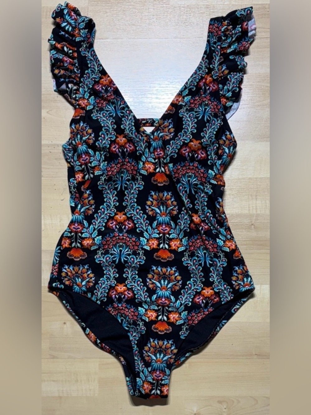 🖤 Jessica Simpson Black One-Piece Swimsuit Floral Print Size Small 🖤